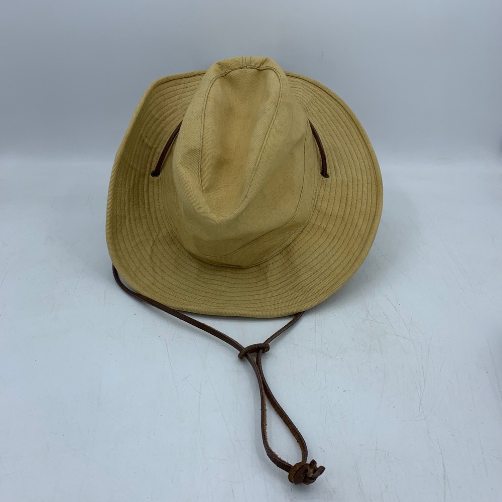 Solarbloc by Cushees Tan Cotton Safari Outback Hat Leather Chin Strap Size L